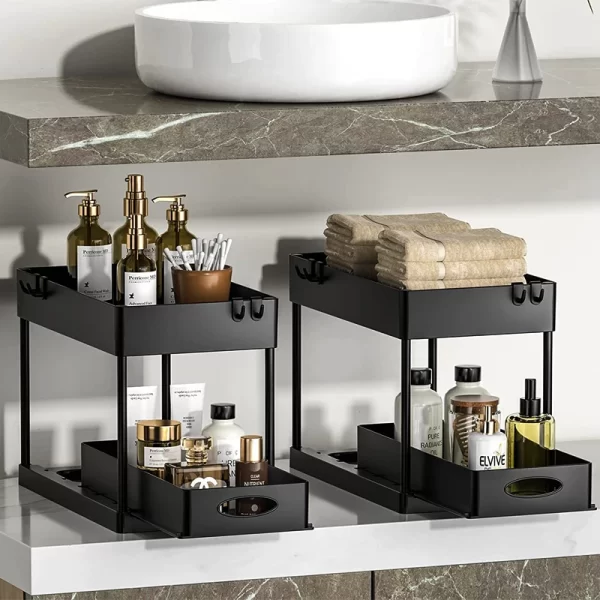 Wholesale expandable under sink organizer 2 pack under sink organizer 2 Tier Easy Access Slide Out Bathroom under sink organizer